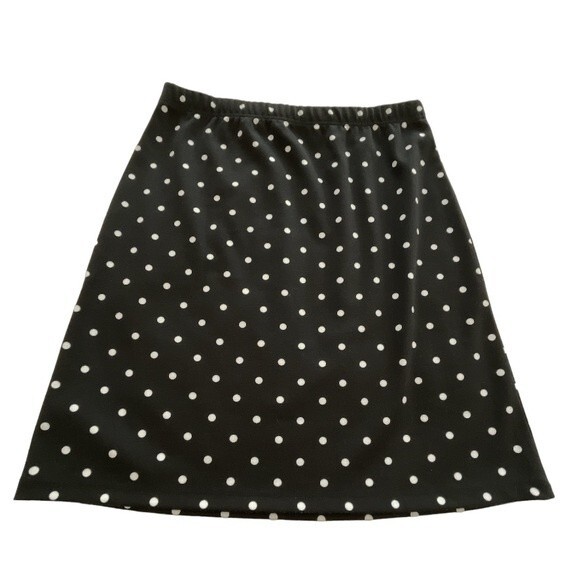 Talbots Black White Skirt Pull On Elastic Waist PolkaDot A-Line Size Small - Picture 2 of 6
